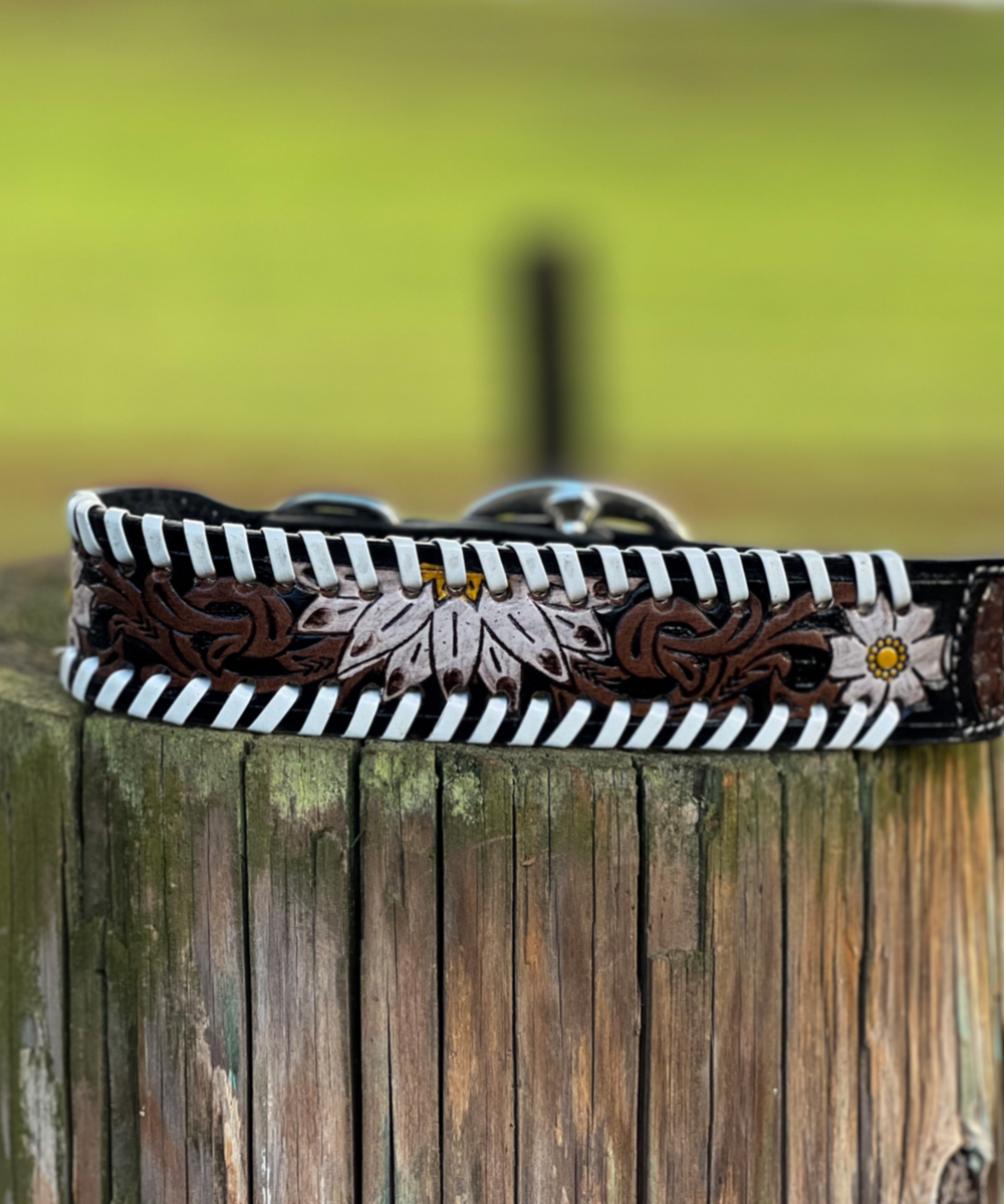 Oxy Daisy Leather Dog Collar