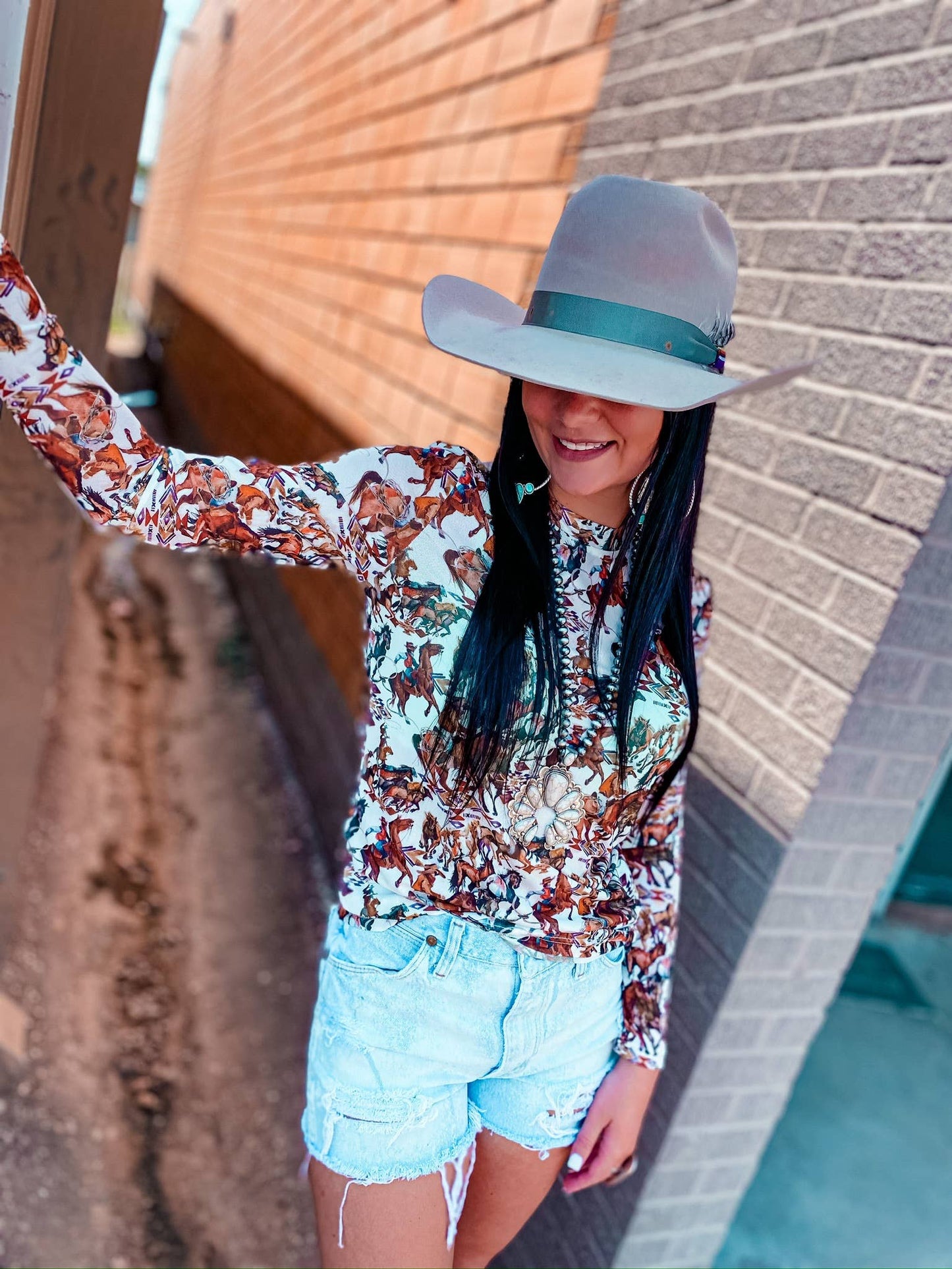 MK165 Buckaroo LS Mesh Top - Cowboy: COWGIRL / L