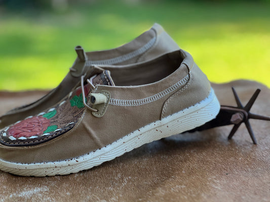 Rose Hand tooled Tan Footwear