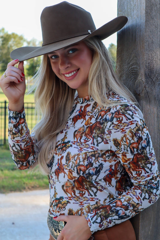 MK165 Buckaroo LS Mesh Top - Cowboy: COWGIRL / L