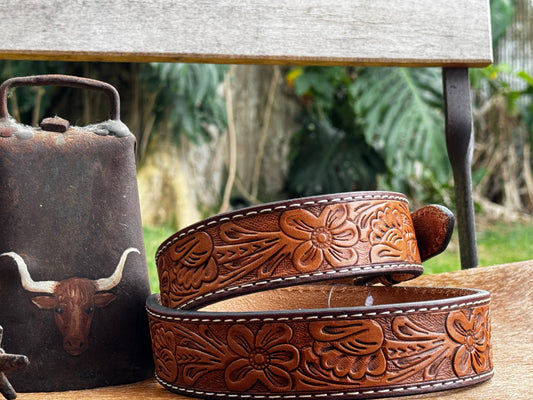 Floral Hand Tooled Leather Belt