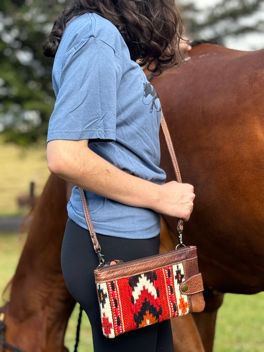 Leather Cross body with saddle bag material