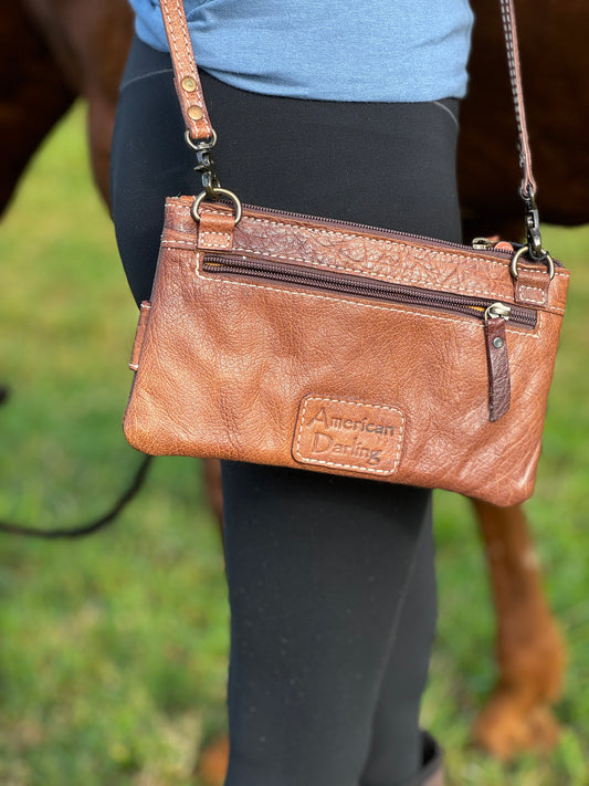 Leather Cross body with saddle bag material