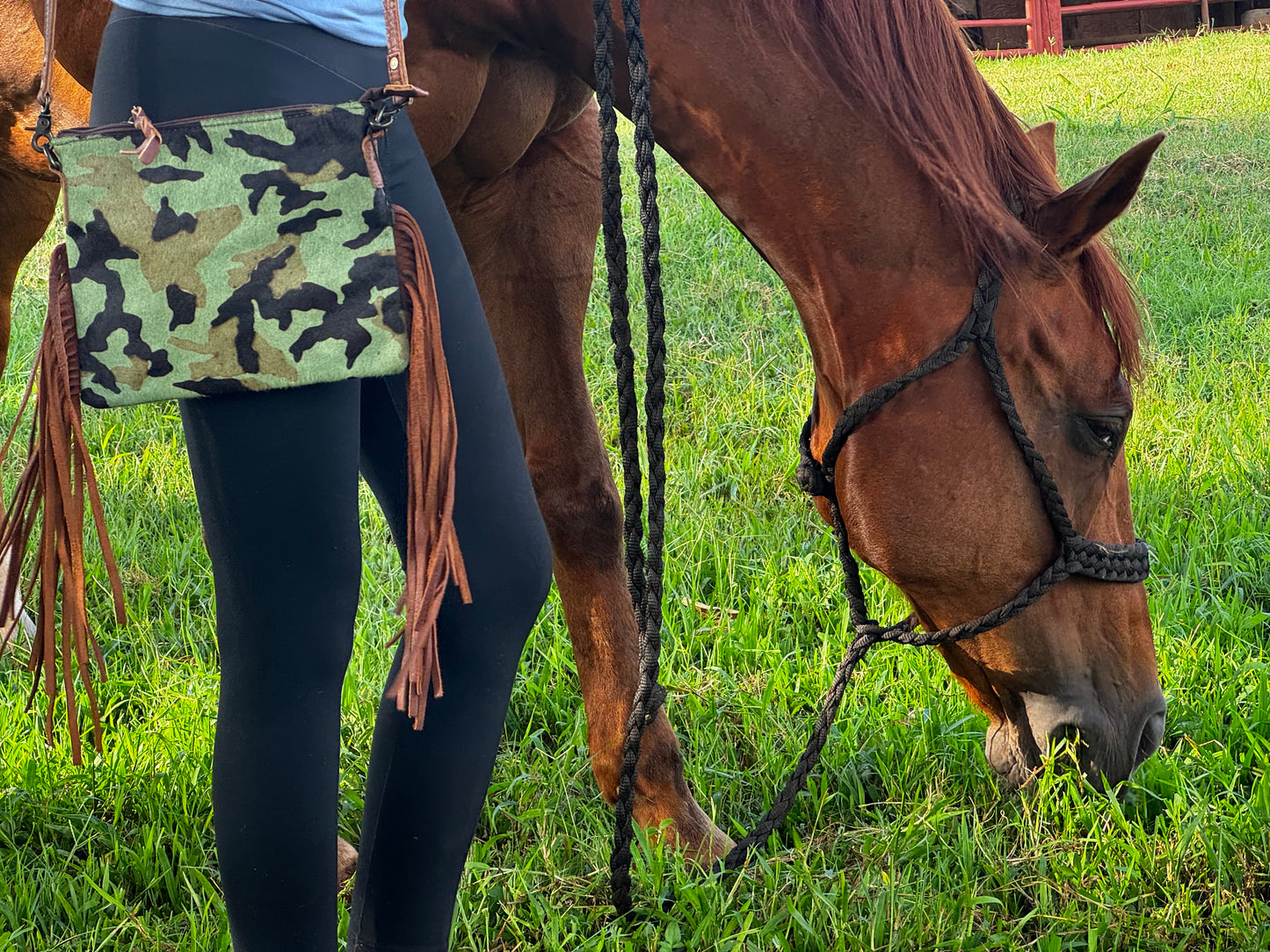 camouflage cross body with fringe