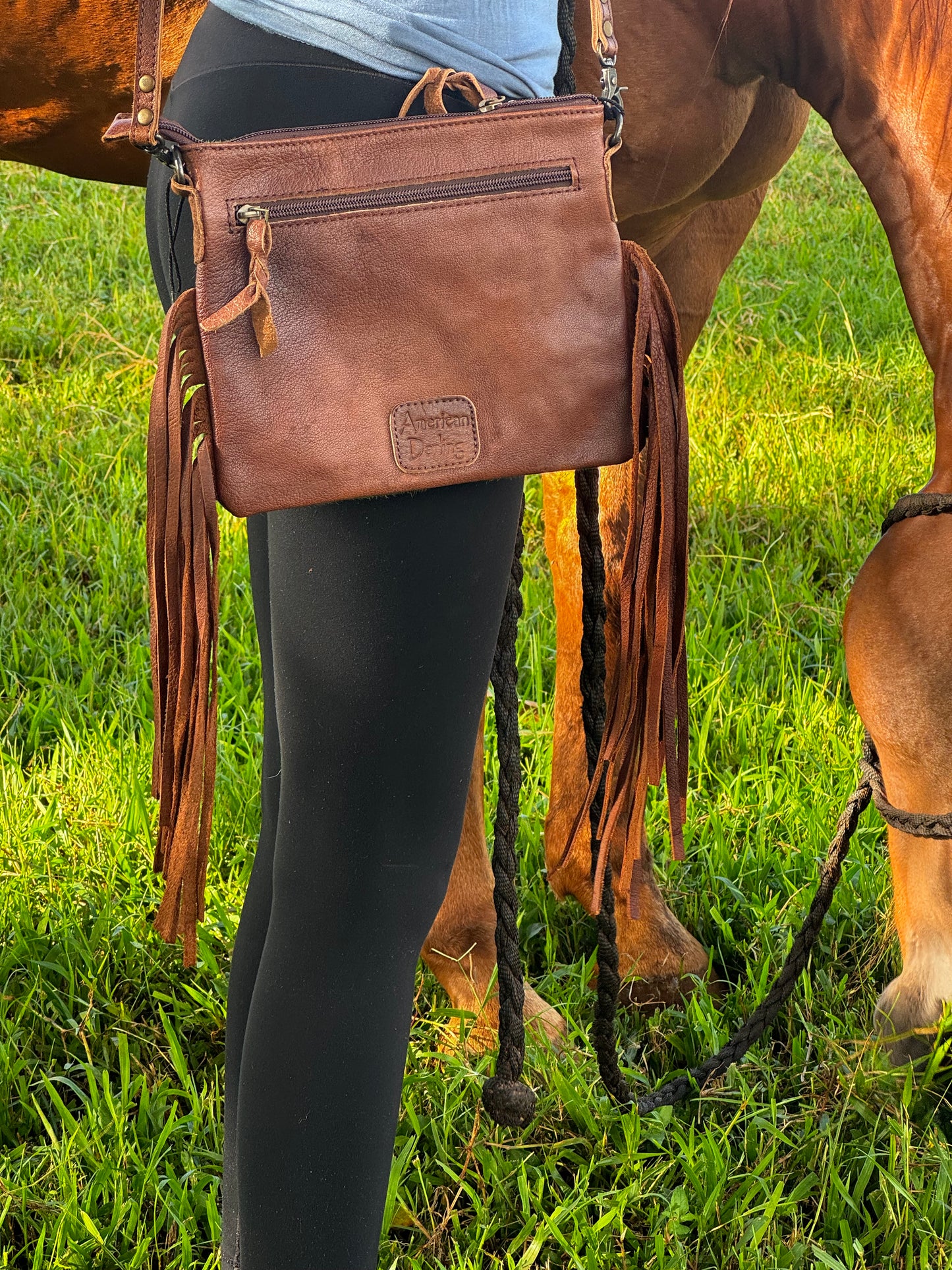 camouflage cross body with fringe