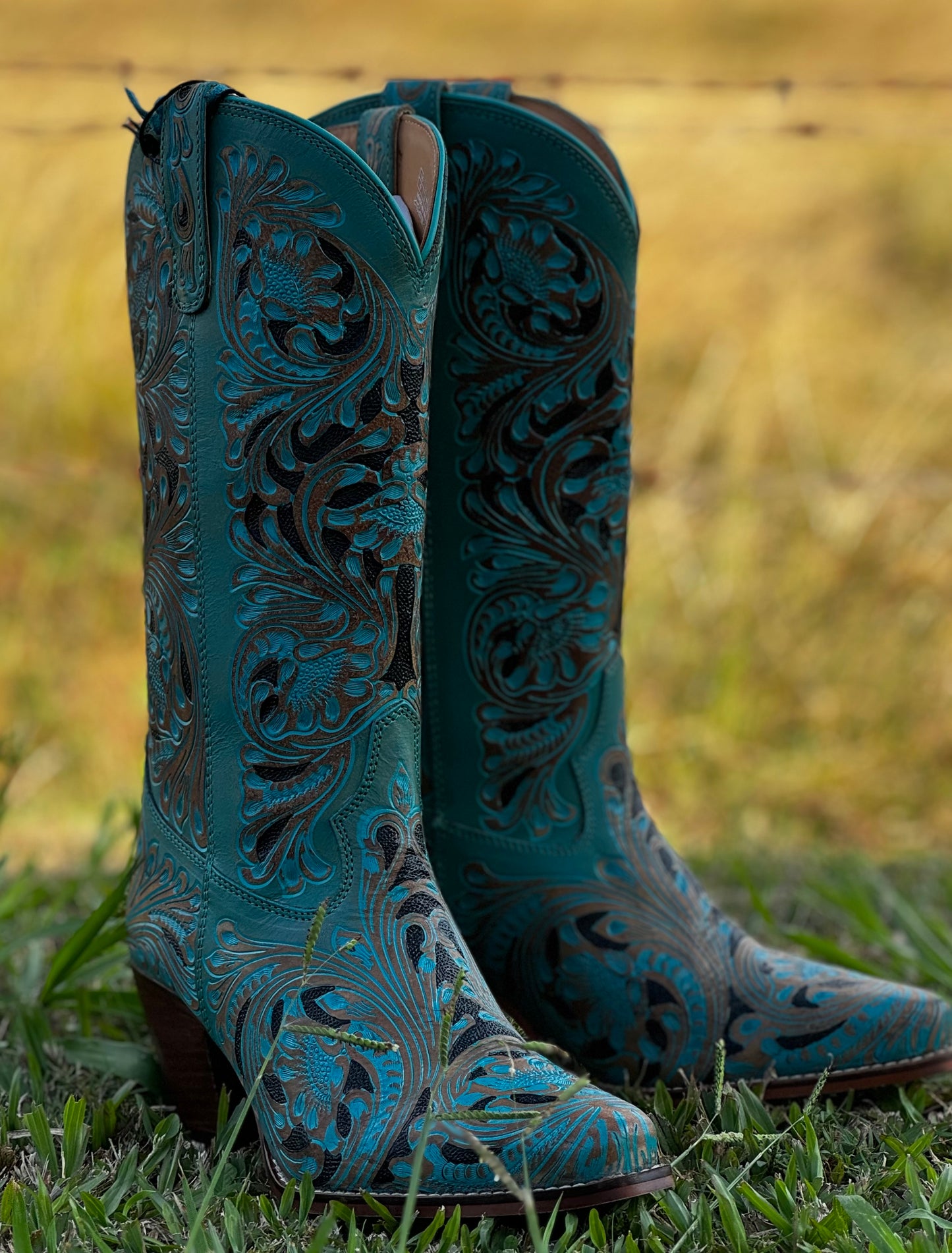 Turquoise Hand Tooled Boots