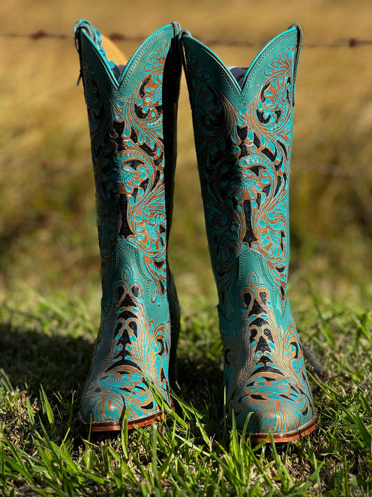 Turquoise Hand Tooled Boots