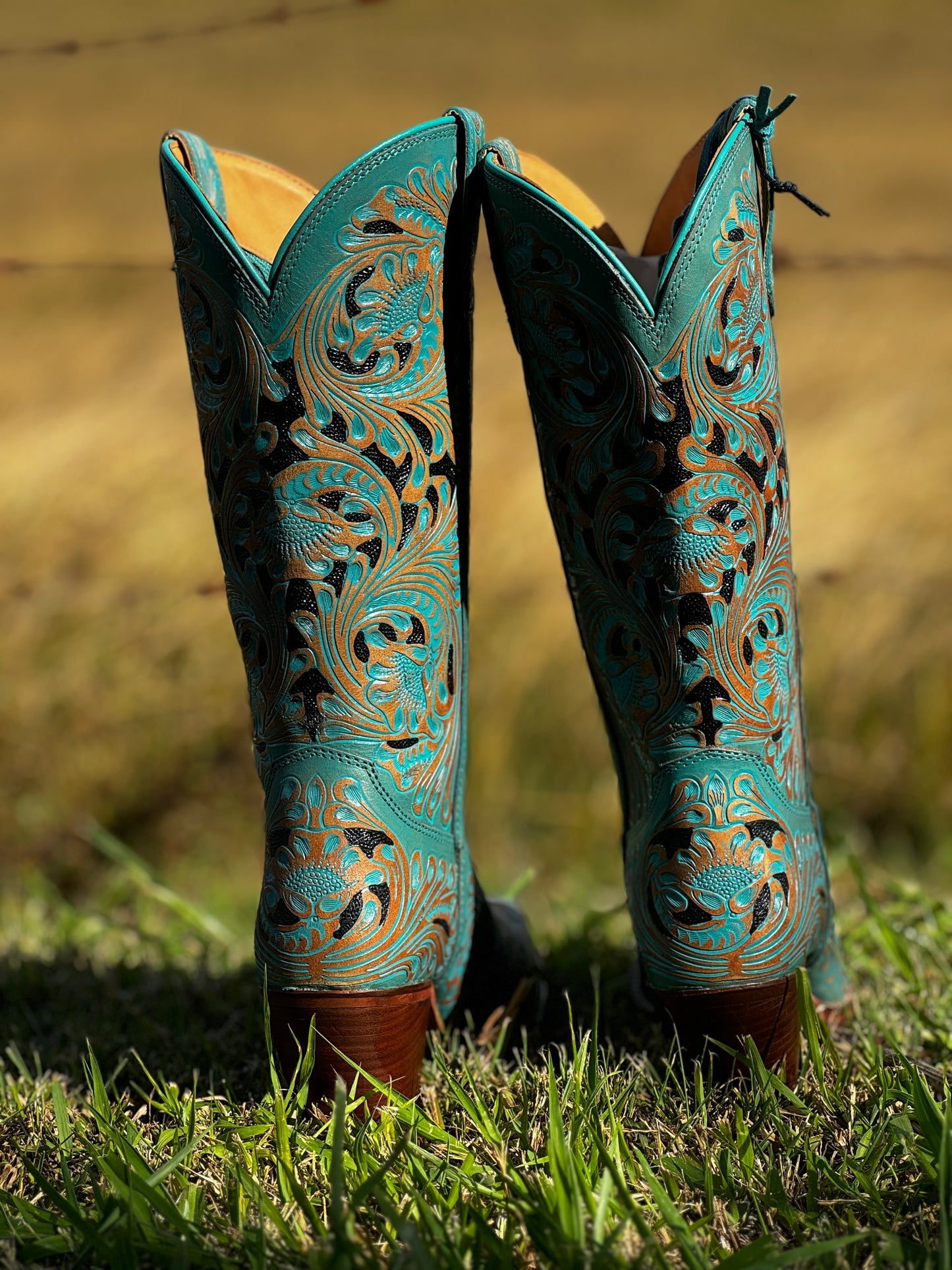 Turquoise Hand Tooled Boots