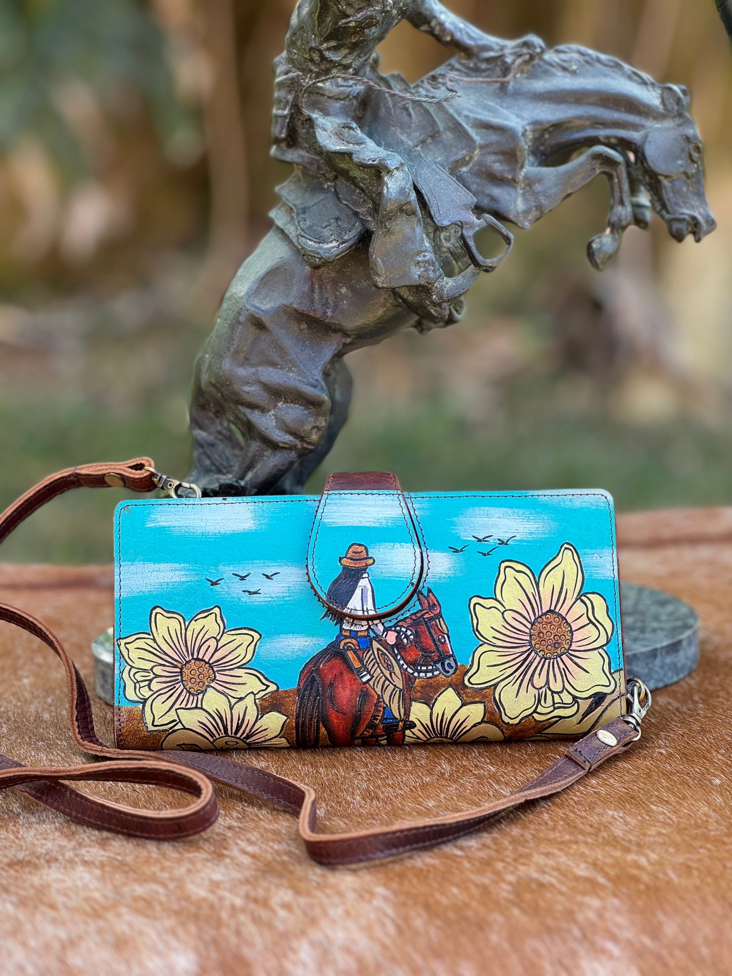 Hand Painted Leather Wallet w/strap