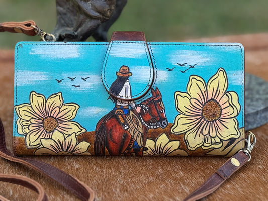 Hand Painted Leather Wallet w/strap