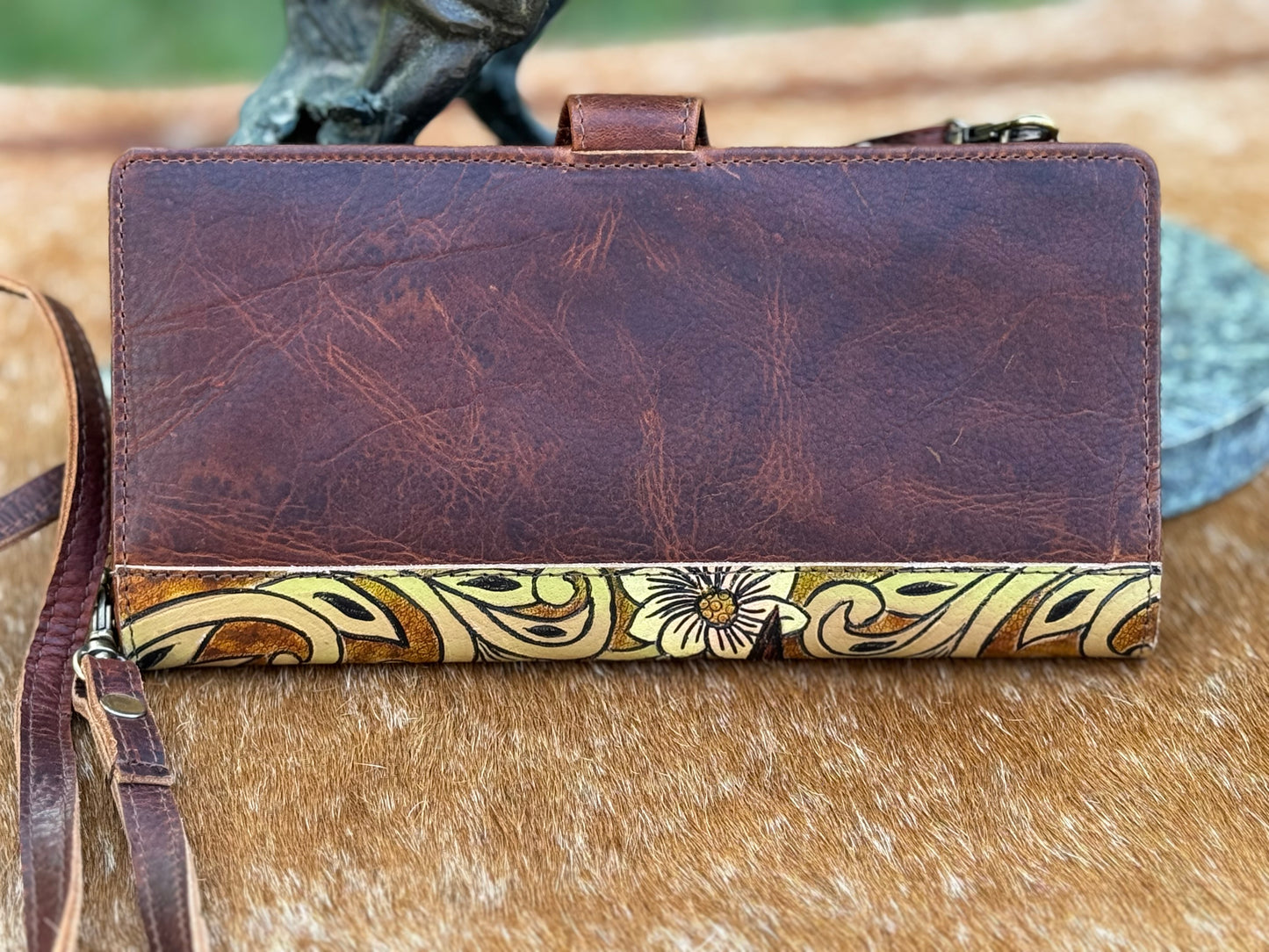 Hand Painted Leather Wallet w/strap