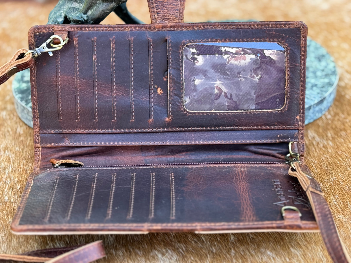 Hand Painted Leather Wallet w/strap