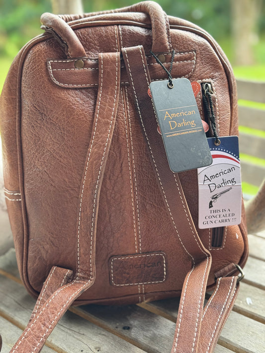 Leather Backpack with Woven saddle bag