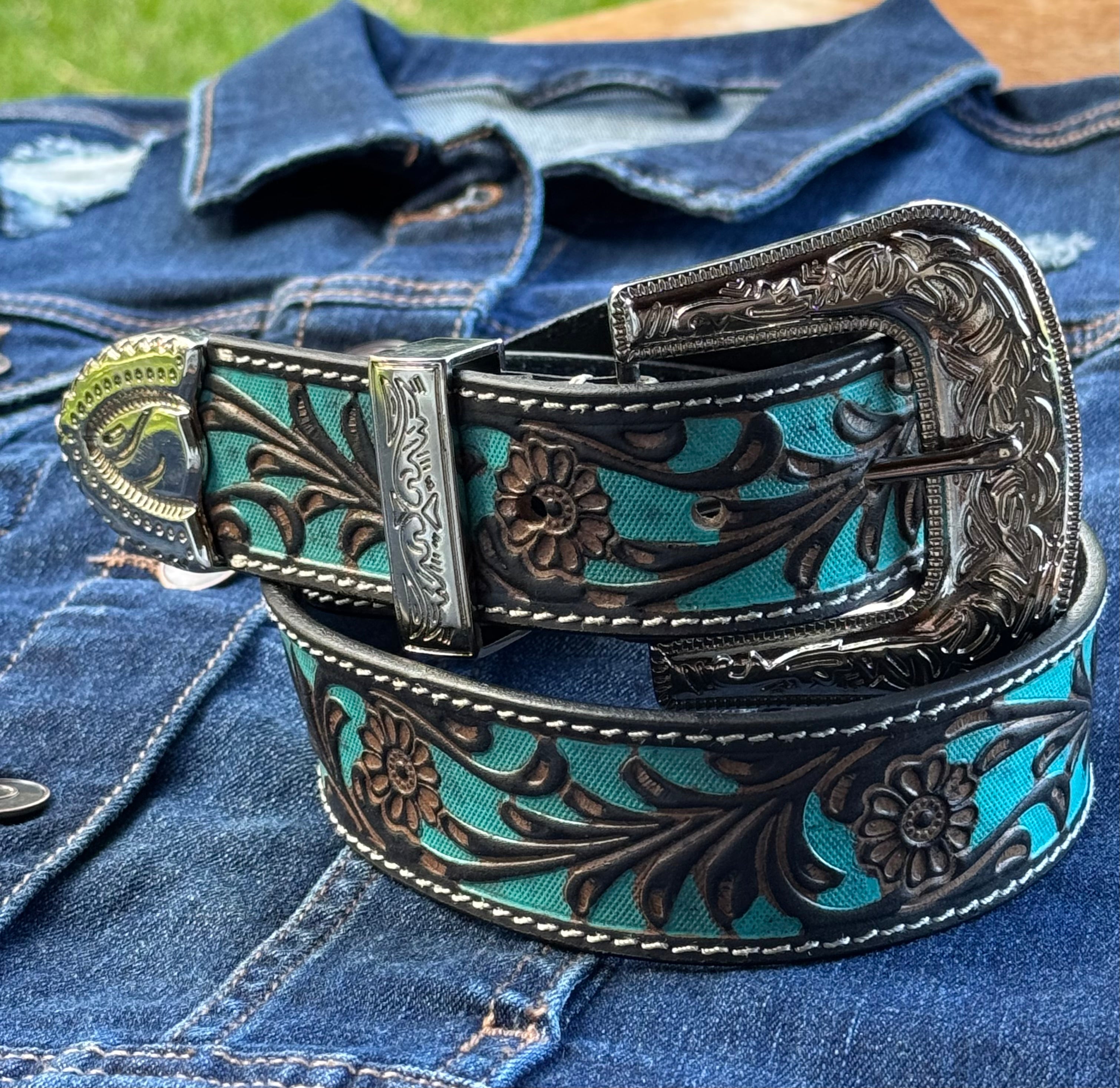 Turquoise suede leather belt