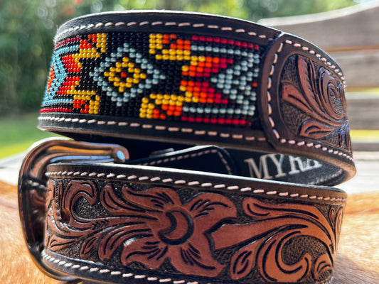 Hand Tooled beaded belt