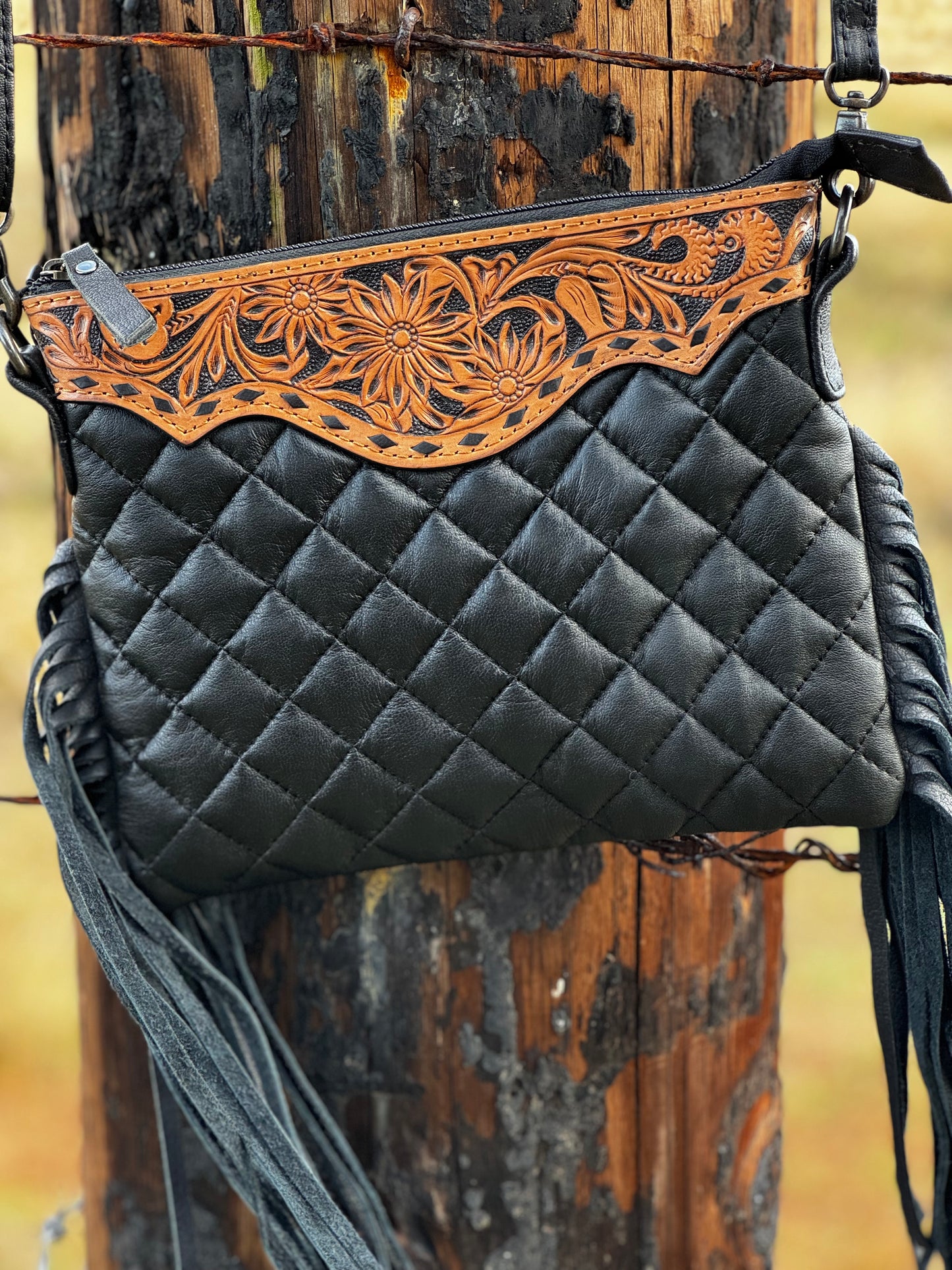 Cross Body Black Quilted Leather Purse