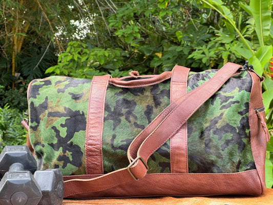 Camouflage Cowhide W/Leather Duffle Bag