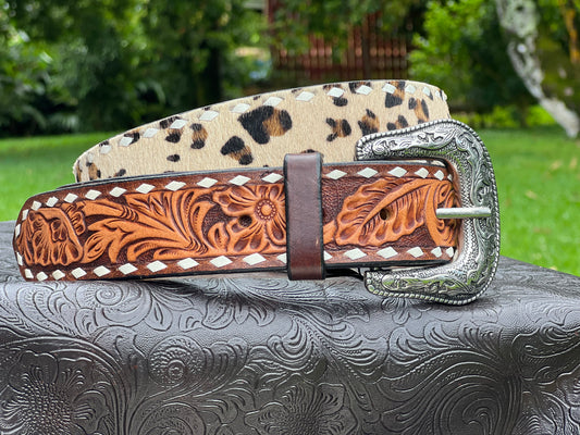 Cheetah with Hand tooled Leather Belt