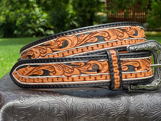 Leather Hand tooled with black