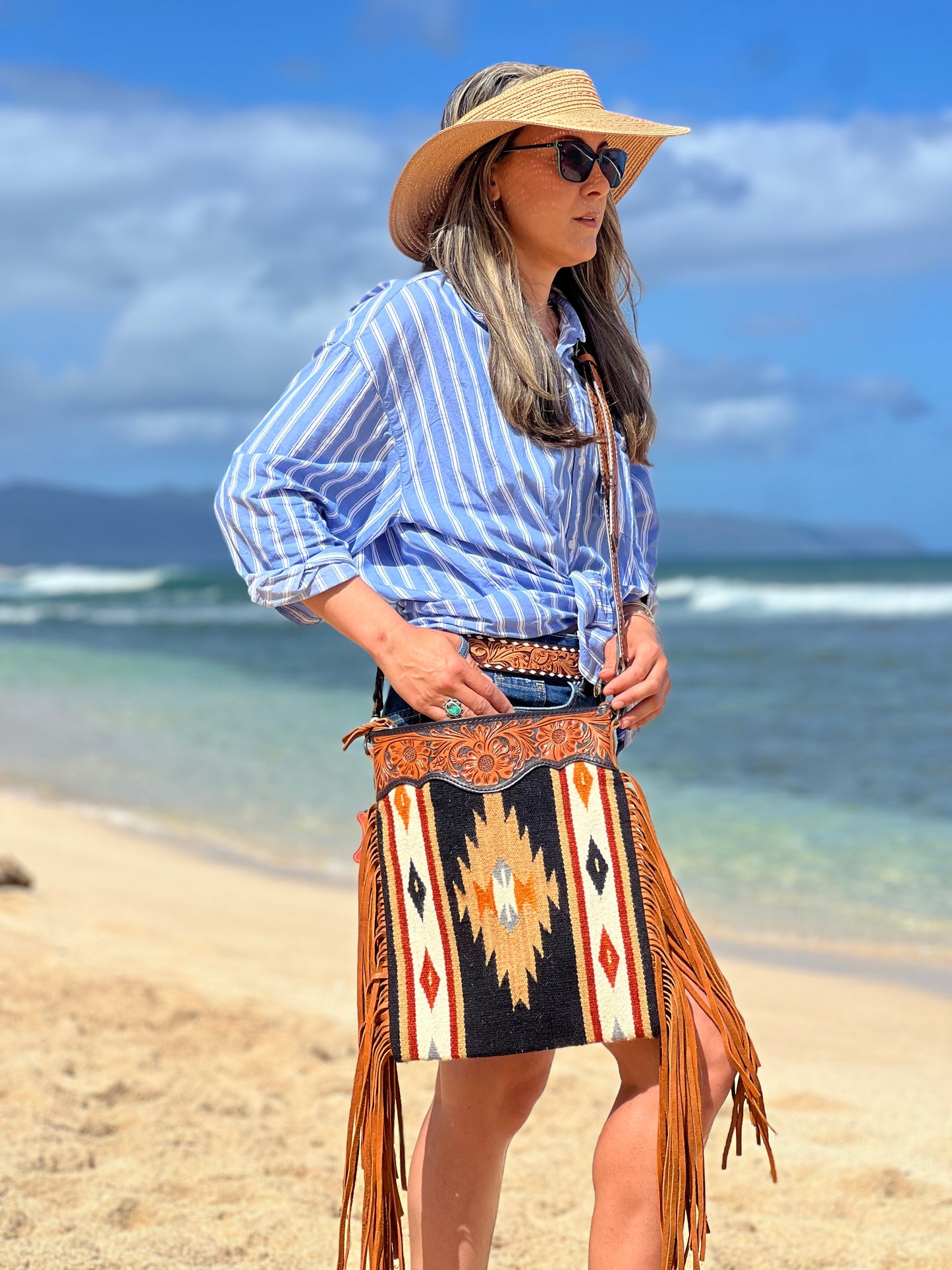 Ladies Hand tooled weaved wool Bag