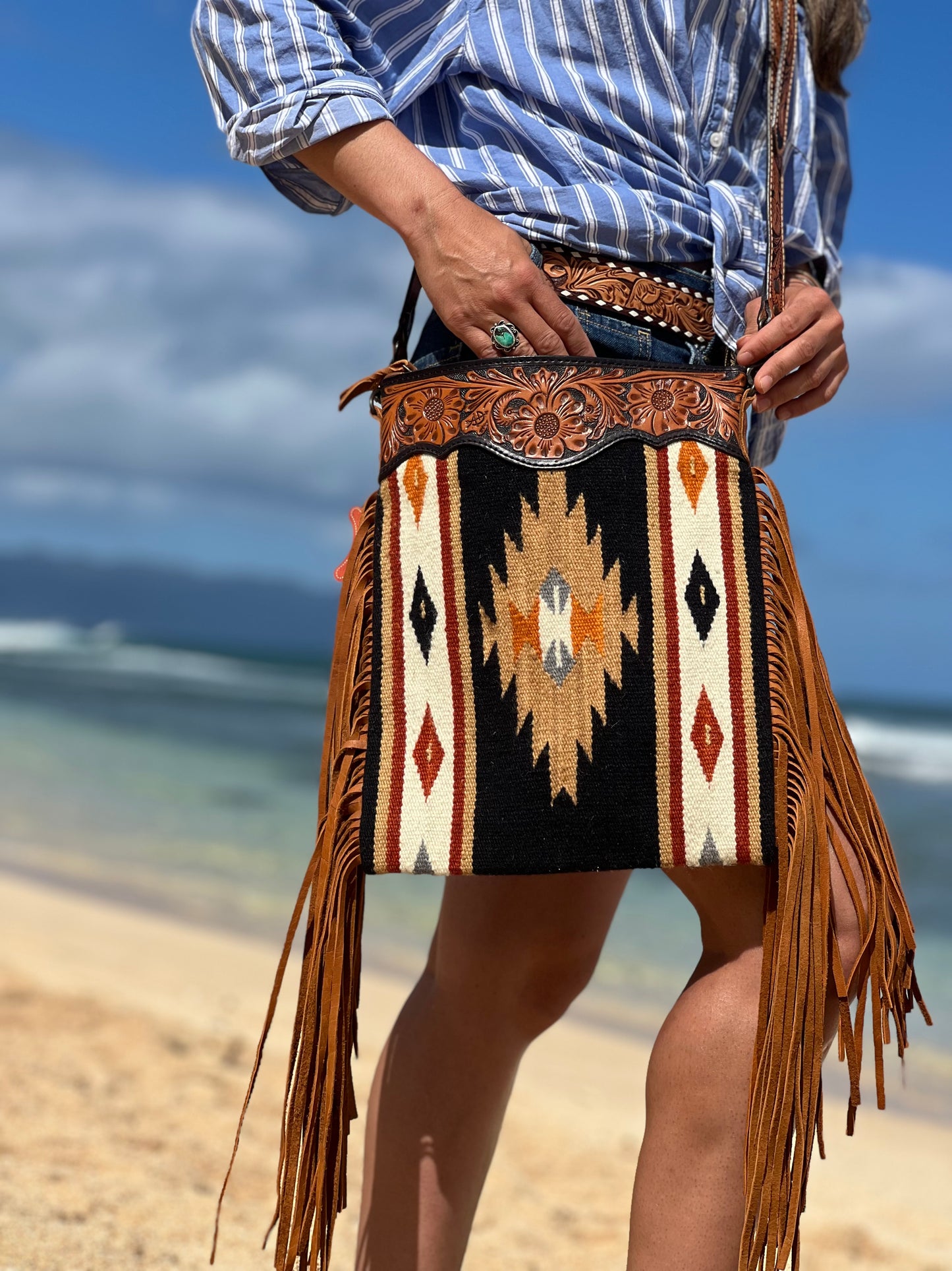 Ladies Hand tooled weaved wool Bag