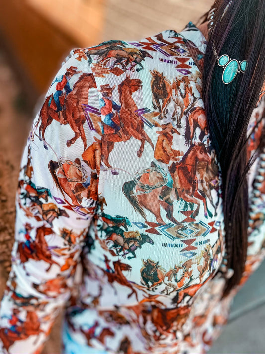 MK165 Buckaroo LS Mesh Top - Cowboy: COWGIRL / L