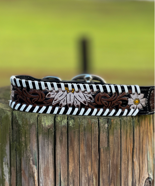 Oxy Daisy Leather Dog Collar